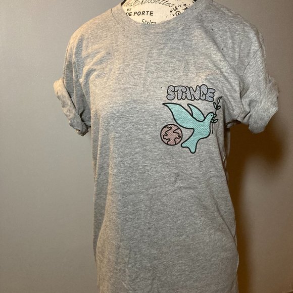 NWT Stance The Crew Men's SS T-Shirt SKETCHY Dove Peace Heather Gray Small - Picture 2 of 7